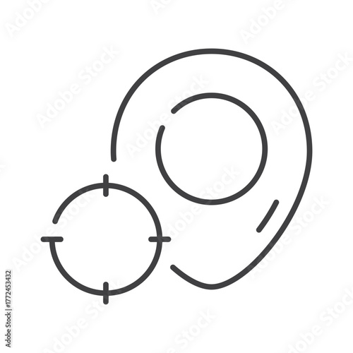 A line drawing of an ear with a target symbol overlapping it