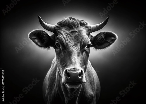 Black and White Cow Bull Head Silhouette - Dramatic Fashion Photography