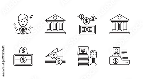 Financial icons set money bank business growth investment security and transactions vector