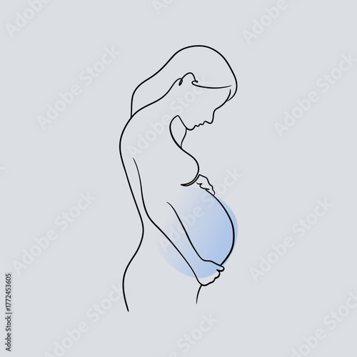 Minimal pregnant woman line art symbolizing motherhood and love