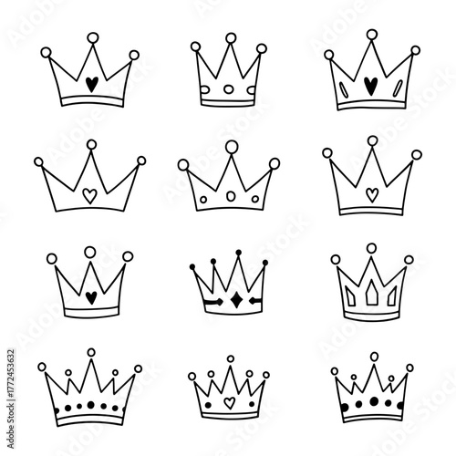 Elegant hand drawn crown icon collection for royal themed designs