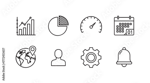 Modern business and technology icons set for digital platforms and applications graphic design elements vector