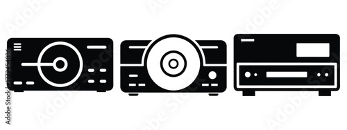 cd player minimal icon set, black color and white background