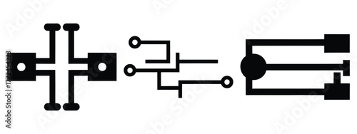 circuit connection minimal icon set, black color and white background