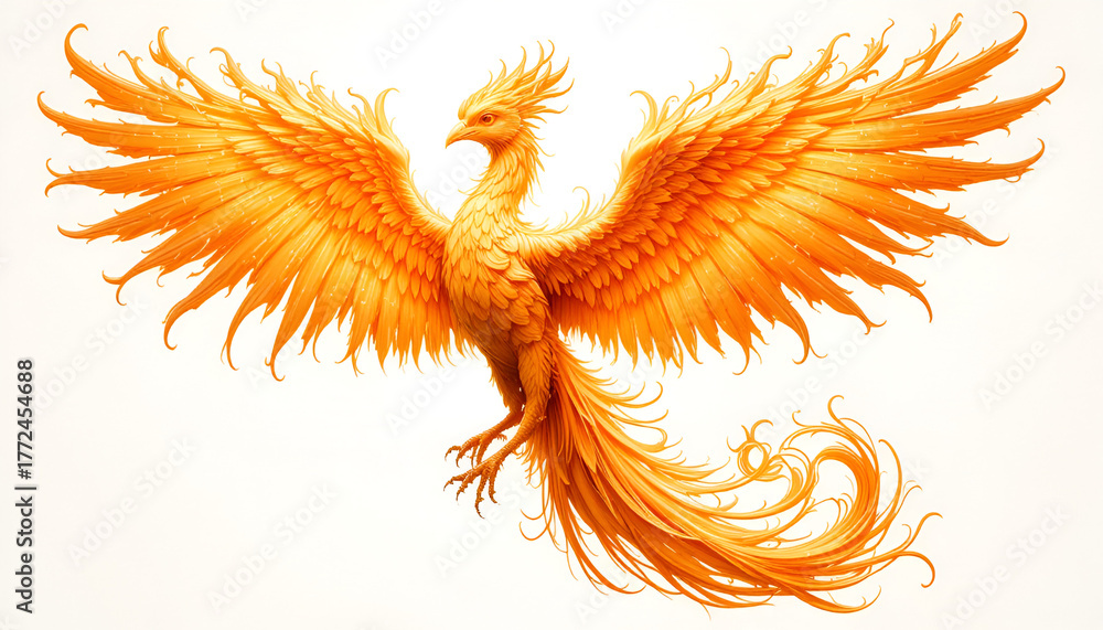 Fototapeta premium Majestic phoenix with outstretched wings isolated on white background artwork