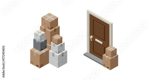 Isometric delivery boxes and doorway concept