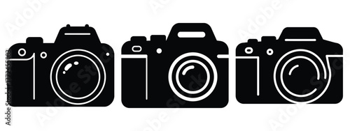 dslr camera minimal icon set, black color and white background