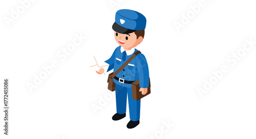 Friendly postal worker delivering mail in isometric style
