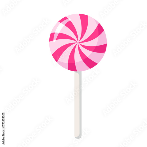 Pink Spiral Lollipop Vector Flat Illustration