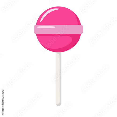 Round Pink Lollipop Vector Flat Illustration