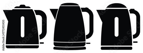 electric kettle minimal icon set, black color and white background