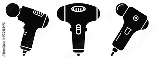electric massager minimal icon set, black color and white background
