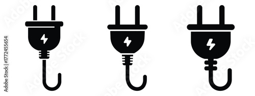 electric plug minimal icon set, black color and white background