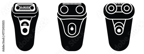 electric shaver minimal icon set, black color and white background