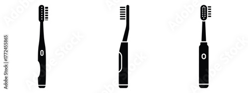 electric toothbrush minimal icon set, black color and white background