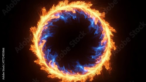 A vibrant ring of fire blue flames swirling in a dark void, a portal or gateway