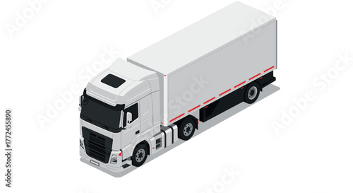 Isometric view of a modern white cargo truck with trailer