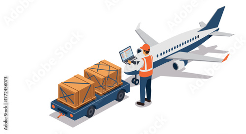 Modern air cargo logistics with worker and packages