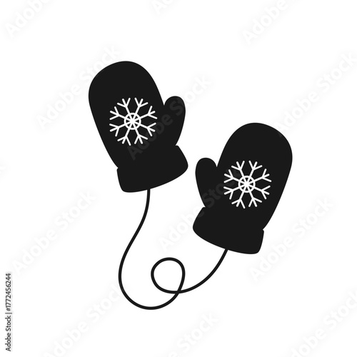 Christmas Mittens Silhouette, Snowflake Ornament Pattern, Kids Craft Vector Illustration