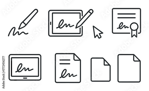 Digital signature icons on dark background