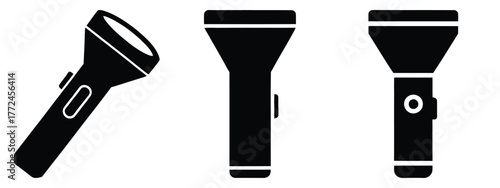 flashlight minimal flat icon set, black color and white background