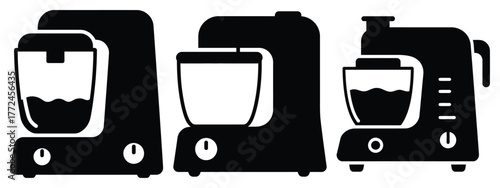 food processor minimal icon set, black color and white background