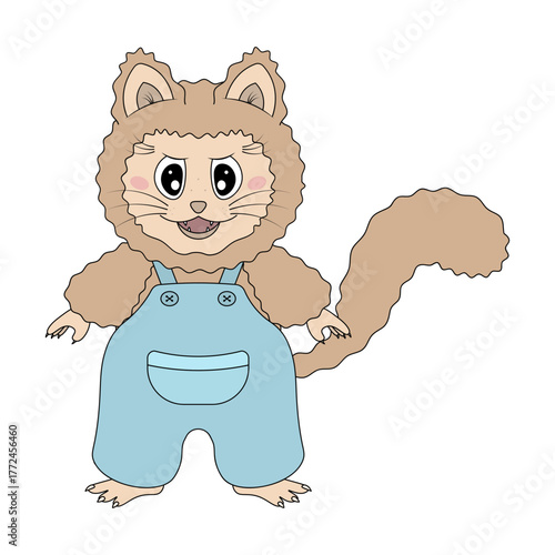 Cat in blue overalls