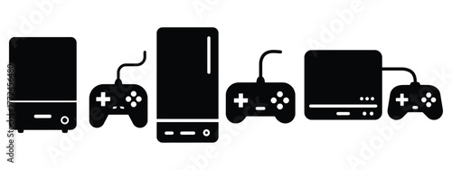 gaming console minimal icon set, black color and white background