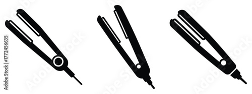 hair straightener minimal icon set, black color and white background