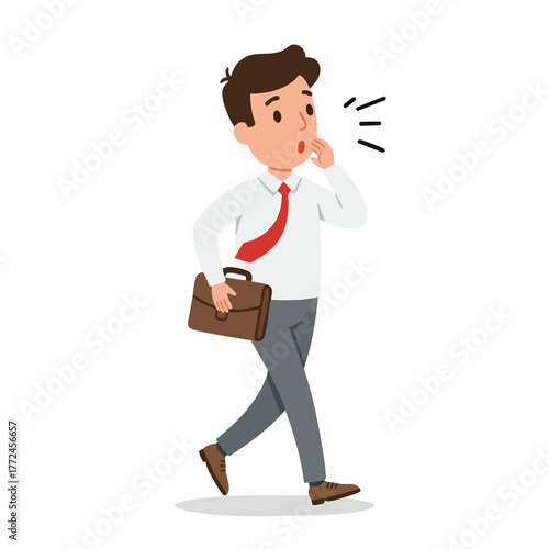 Cartoon Flat Businessman Whispering Secret While Holding Briefcase Illustration