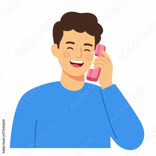 Flat Style Happy Young Man Talking On Telephone Illustration