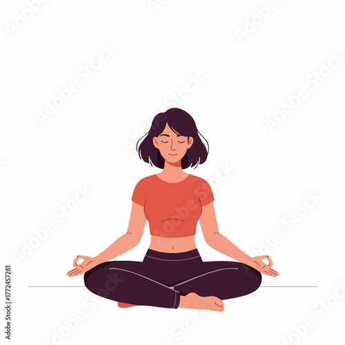 Flat Style Beautiful Woman Meditating in Lotus Position Healthy Lifestyle Illustration