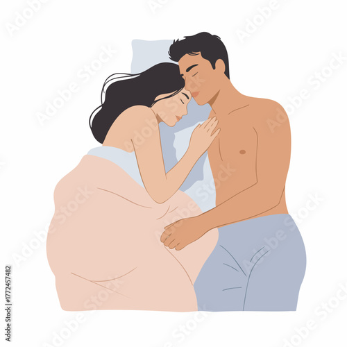 Modern Flat Style Couple Sleeping Together in Bed Illustration Graphic