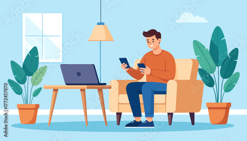 Work from anywhere Remote work with laptop and smartphone in comfy chair