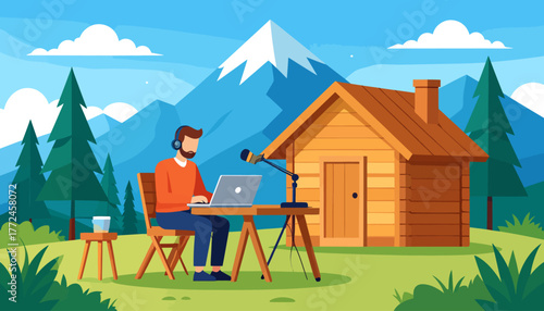 Work from Anywhere Remote Work in Nature with a Podcast Recording Setup