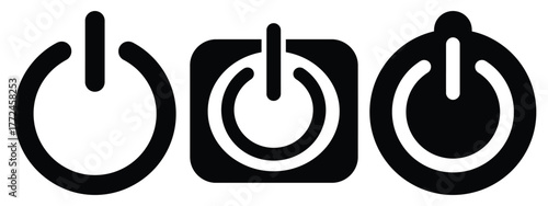 power switch minimal icon set, black color and white background
