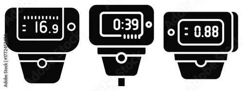 pulse oximeter minimal icon set, black color and white background