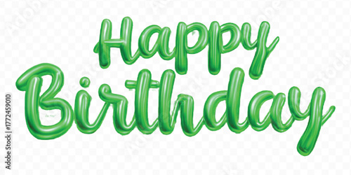 realistic 3d HAPPY BIRTHDAY  typography made by with  different color foil balloons isolated on transparent background
