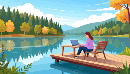 Work from Anywhere Remote Work by the Lake with Nature's Serenity