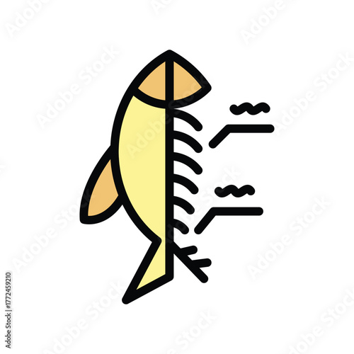 A stylized illustration depicts a fish with internal elements and wavelike symbols