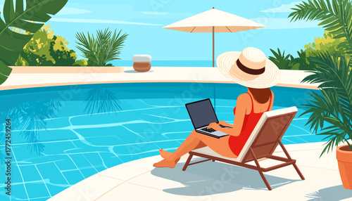 Enjoying a summer vacation while working remotely The freedom of work from anywhere and remote work lifestyle