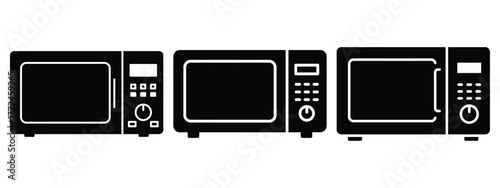 microwave oven minimal icon set, black color and white background