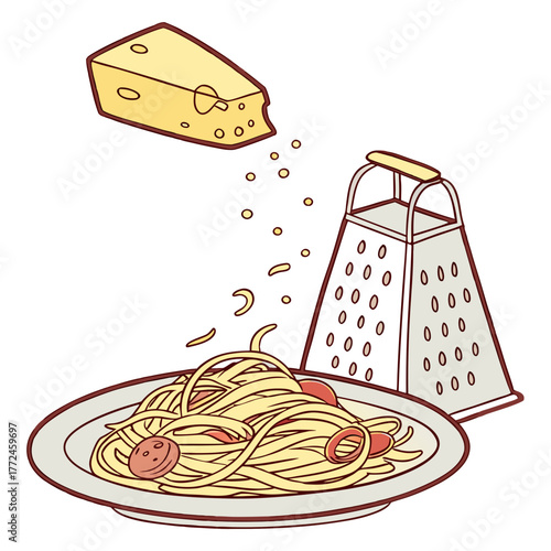Spaghetti with Sausage and Grated Parmesan Cheese from a Grater pasta