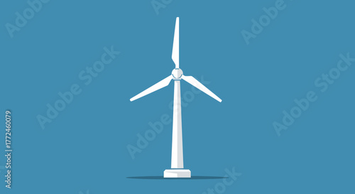 Conceptual illustration of a modern wind turbine, symbolizing sustainable energy generation and eco-friendly power solutions for a green future against a clear blue sky