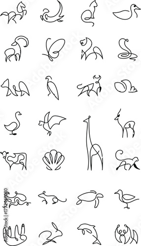 Explore minimal line art animals in creative collection featuring wildlife and domestic creatures