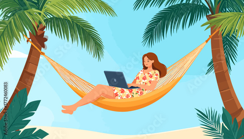 Work from Anywhere Remote Work in a Hammock on a Tropical Beach