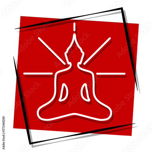 buddhism red banner in a frame. Vector illustration on a white background.