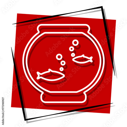 aquarium red banner in a frame. Vector illustration on a white background.