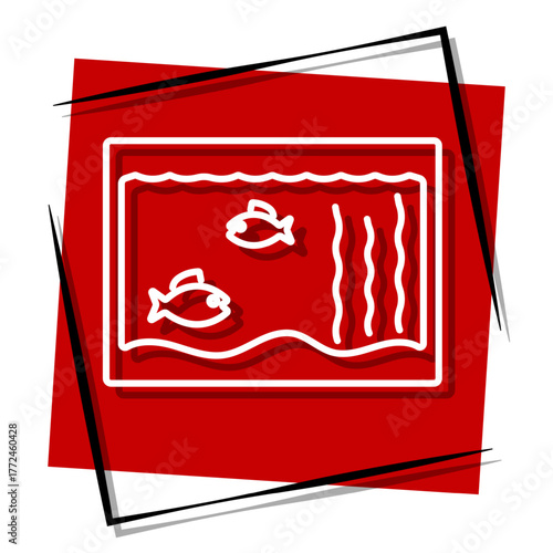aquarium red banner in a frame. Vector illustration on a white background.