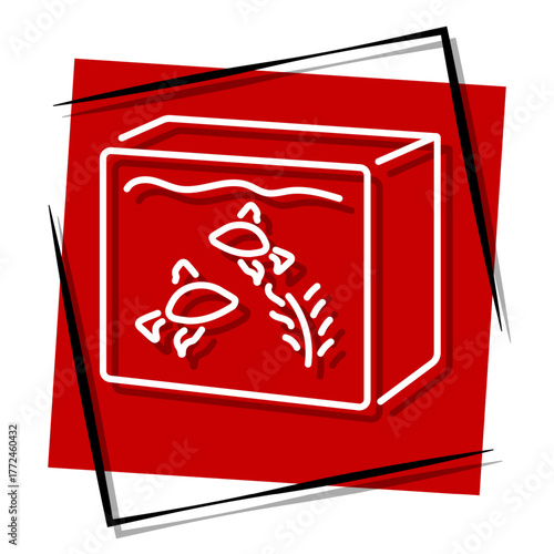 aquarium red banner in a frame. Vector illustration on a white background.